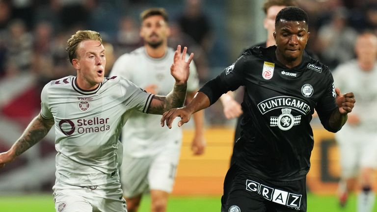 Calvin Miller made his competitive debut for Hearts in Austria
