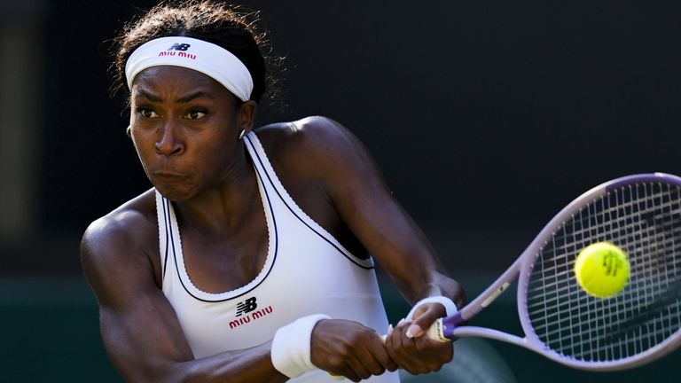 Coco Gauff of the United States during her Ladies' Singles match against Claire Liu of the United States on day five of the 2026 Wimbledon C
