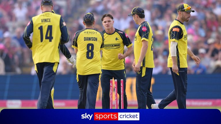 Sonny Baker became the first player to take five wickets in the final of the Vitality Blast Men as Hampshire fought back against Northamptonshire.
