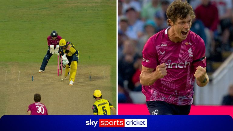 Calvin Harrison's spectacular delivery bowled Tristan Stubbs as Northamptonshire reduced Hampshire to 77-4 in the Vitality Blast Men final.