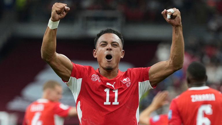 Switzerland's Dan Ndoye (11) celebrates after scoring his team's second goal