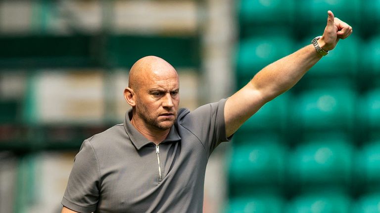 EDINBURGH, SCOTLAND - JULY 18: Hibernian Head Coach David Gray during a pre-season friendly match between Hibernian and Brondby IF at Easter Road, on July 18, 2026, in Edinburgh, Scotland. (Photo by Craig Brown / SNS Group)