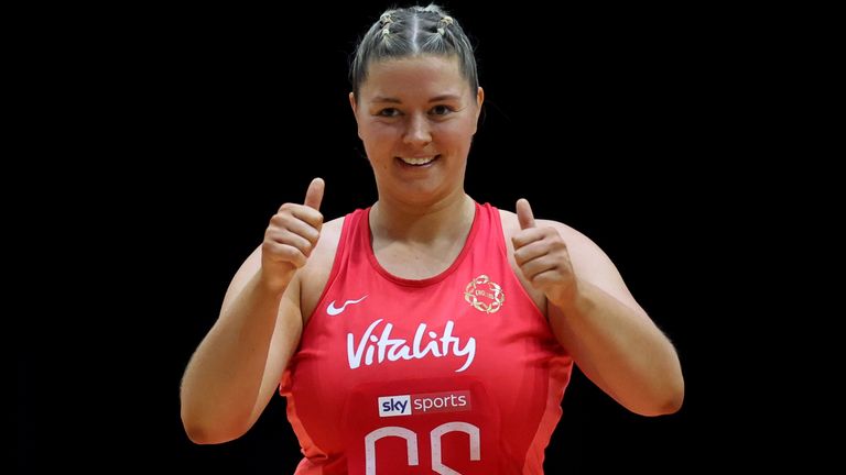 England's Eleanor Cardwell reacts during the Vitality Netball International Series match at the Motorpoint Arena, Nottingham. Picture date: 