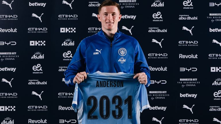 Elliot Anderson Signs for Manchester City at Manchester City Football Academy on July 22, 2026 in Manchester, England. (Photo by Declan Lloyd/Manchester City FC)