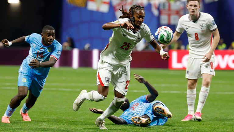 England's Djed Spence in action against DR Congo