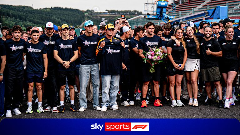 F1 drivers come together to run the Circuit of Spa-Francorchamps in memory of Anthoine Hubert and Dilano van 't Hoff.