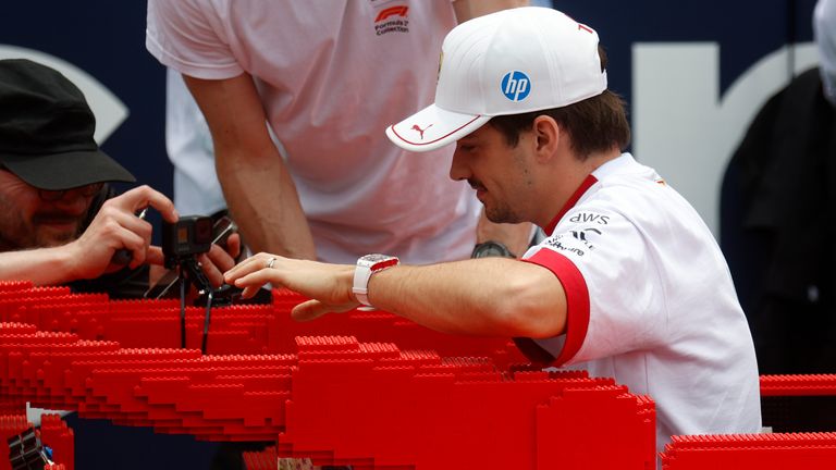 Charles Leclerc sits in his Lego car for the drivers' parade ahead of the 2025 Miami GP (Photo by Jeff Robinson/ICON Sportswear)