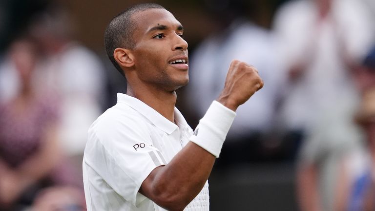 Felix Auger-Aliassime of Canada celebrates winning his Gentlemen's Singles match against Dino Prizmic of Croatia on day three of the 2026 Wi