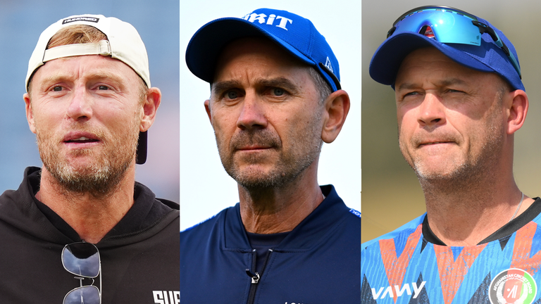 Andrew Flintoff (left), Justin Langer (centre) and Jonathan Trott are among the leading contenders to become England's next Test coach