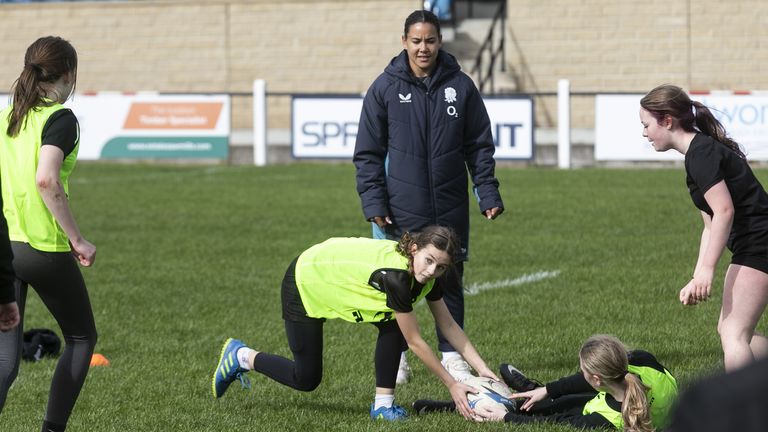 England rugby player Tatyana Heard meets young players