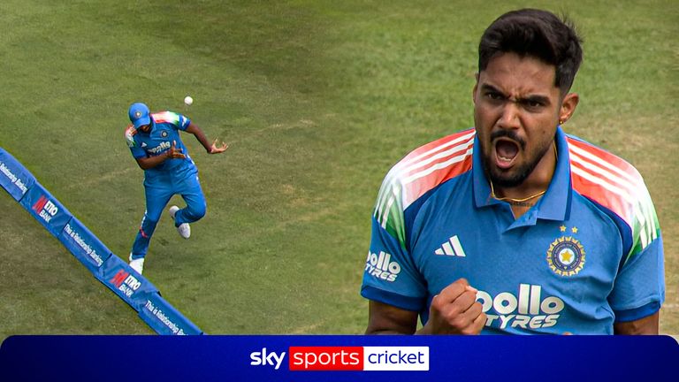 Gurnoor Brar celebrates grabbing two wickets against England