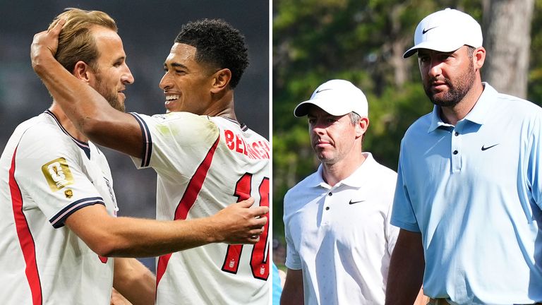 Kane and Bellingham, McIlroy and Scheffler (AP Photo/Natacha Pisarenko, Brian Spurlock/Icon Sportswire via AP Images)