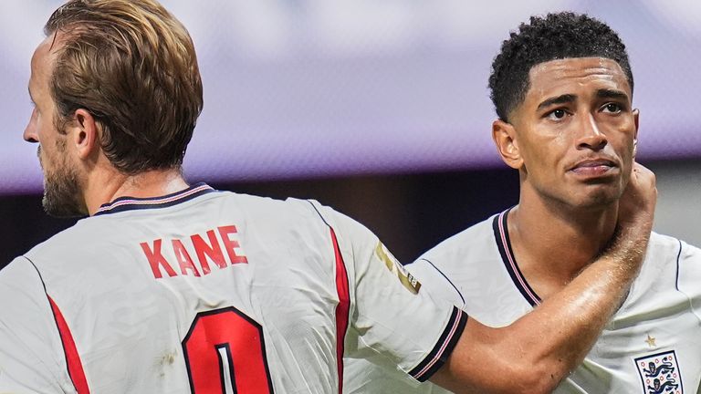 Harry Kane and Jude Bellingham are dejected at full time (AP Photo/Jeff Roberson)