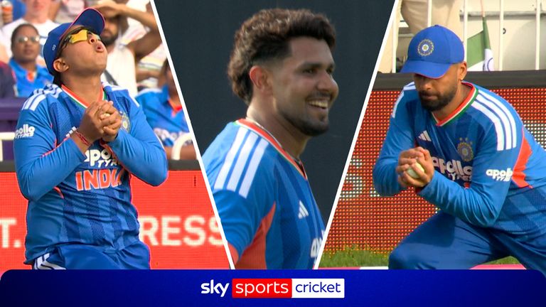 Harshit Rana takes two wickets in two balls to dismiss both Jacob Bethell and Tom Banton for a golden duck. 