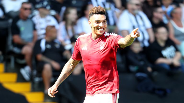Igor Jesus celebrates scoring for Nottingham Forest against Notts County