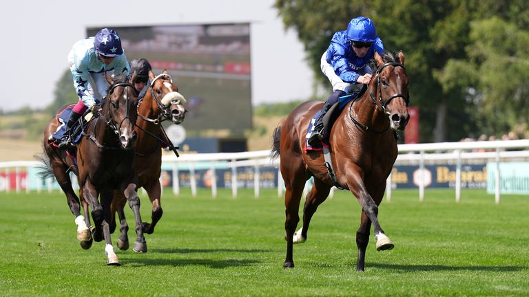 Inner City Blues ridden by William Buick (right) on their way to winning the Kingdom Of Bahrain July Stakes at Newmarket July course