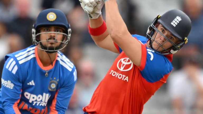 England's Jacob Bethell bats during a T20 international against England (PA Images)