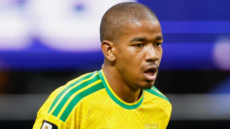 South Africa's Jayden Adams during the World Cup Group A soccer match between Czechia and South Africa in Atlanta, Thursday, June 18, 2026. (AP Photo/Stew Milne)