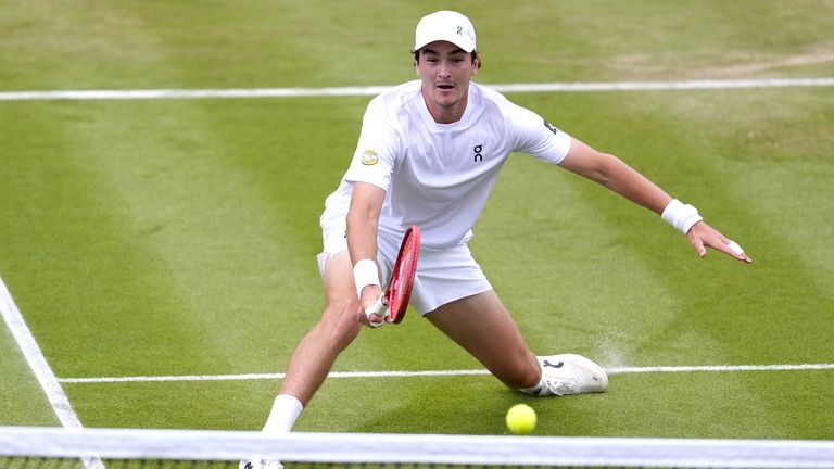 Joao Fonseca in action at Wimbledon
