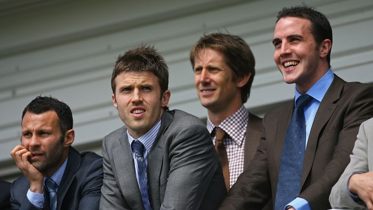 John O'Shea at the races with Manchester United team-mates Edwin van de Sar, Michael Carrick and Ryan Giggs