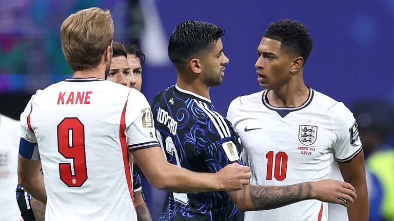 Jude Bellingham clashes with Cristian Romero
