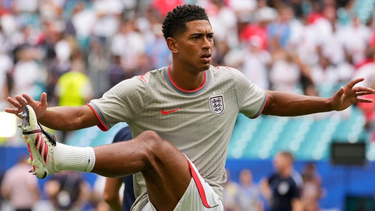 England's Jude Bellingham warms up prior to the World Cup quarter-final against Norway