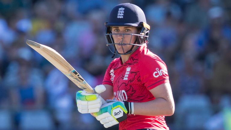 England's Katherine Sciver-Brunt plays a shot during the2023  Women's T20 World Cup in Cape Town (AP Photo/Halden Krog)