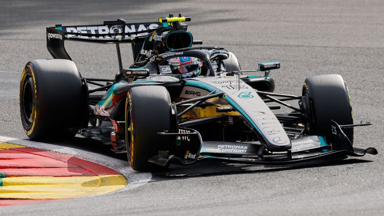 Mercedes driver Andrea Kimi Antonelli of Italy steers his car during the second practice session ahead of the Formula One Grand Prix at the Spa-Francorchamps racetrack in Spa, Belgium, Friday, July 17, 2026. (AP Photo/Geert Vanden Wijngaert)