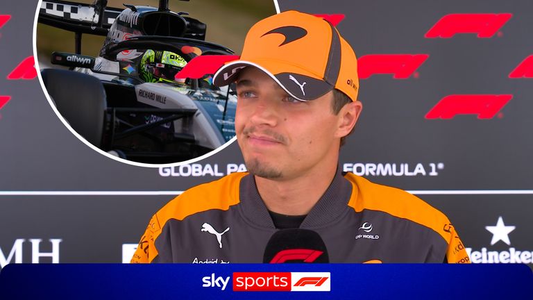 Lando Norris reacts to the news that he will take 10-place grid penalty at the Belgian Grand Prix for exceeding power unit element limits.
