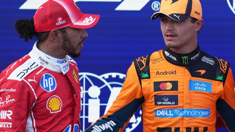 Lewis Hamilton and Lando Norris after qualifying in Budapest