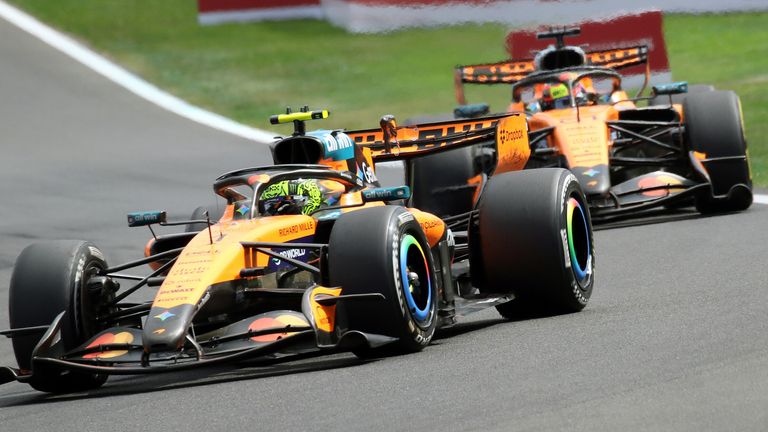 Lando Norris and Oscar Piastri on track at Spa