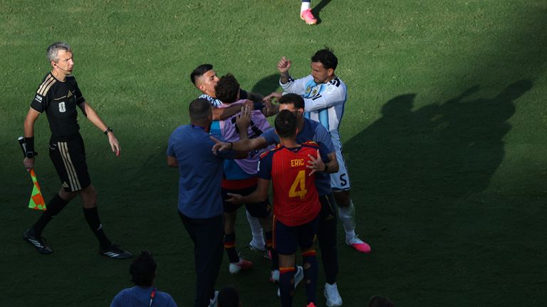 Argentina's Leandro Paredes clashed with Spain's Gavi after the World Cup final
