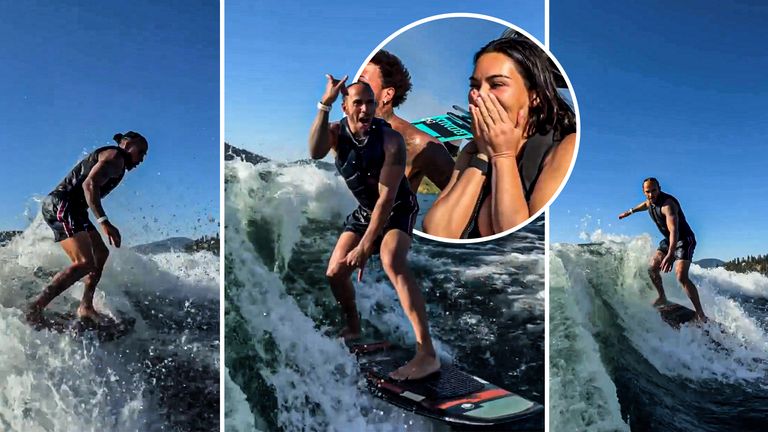 Lewis Hamilton enjoyed his short break before the Belgian Grand Prix as he took to the waves with Kim Kardashian.