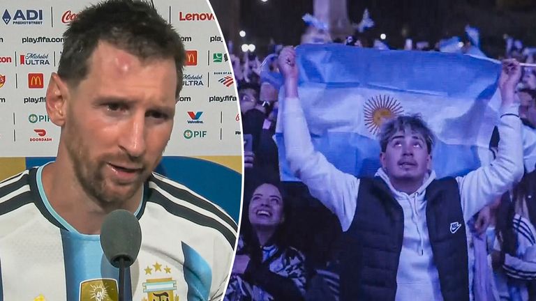 Lionel Messi reacts to Argentina win