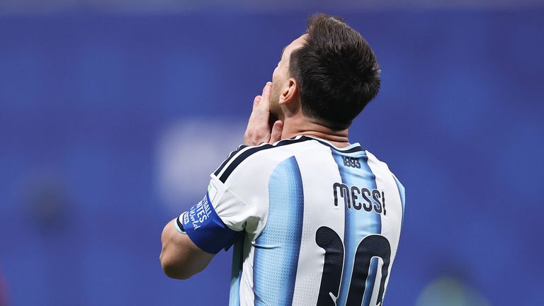 Lionel Messi reacts after his penalty for Argentina against Egypt is saved
