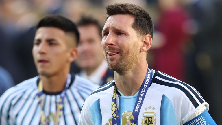 A tearful Lionel Messi reacts to Argentina's defeat in the World Cup final (AP Photo/Pamela Smith)