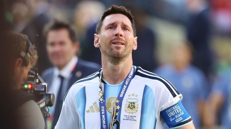 A tearful Lionel Messi reacts to Argentina's defeat in the World Cup final (AP Photo/Pamela Smith)