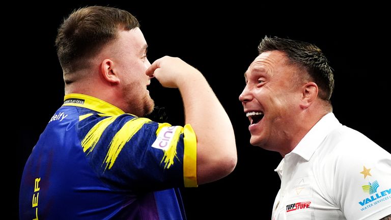 Gerwyn Price and Luke Littler at the Premier League Darts final 