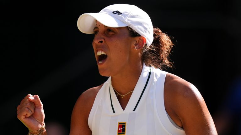 Madison Keys of the United States reacts during her Ladies' Singles match against Amanda Anisimova of the United States on day six of the 20