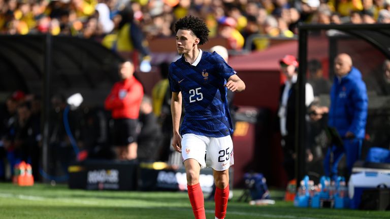 Monaco midfielder Maghnes Akliouche (25) in action for France