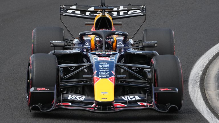Netherlands' Max Verstappen steers his Red Bull during the first practice session ahead of Sunday's Formula One Hungarian Grand Prix auto race, at the Hungaroring racetrack in Mogyorod, near Budapest, Hungary, Friday, July 24, 2026. (AP Photo/Darko Vojinovic)