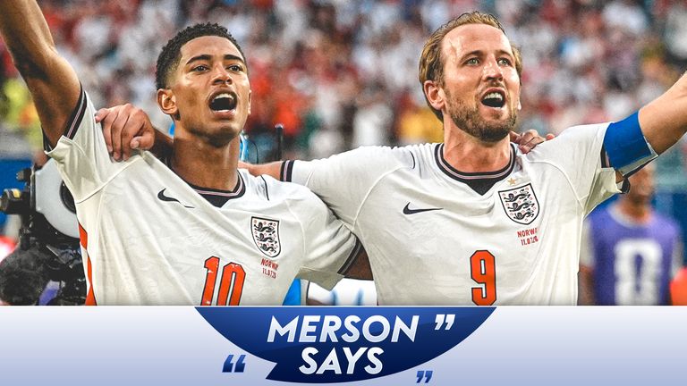 Jude Bellingham and Harry Kane celebrate England's win against Norway