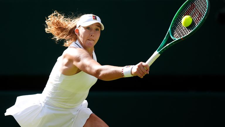 Mirra Andreeva in action at Wimbledon