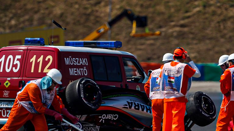Sergio Perez had a massive crash in his Force India during P1 of the 2015 Hungarian Grand Prix.