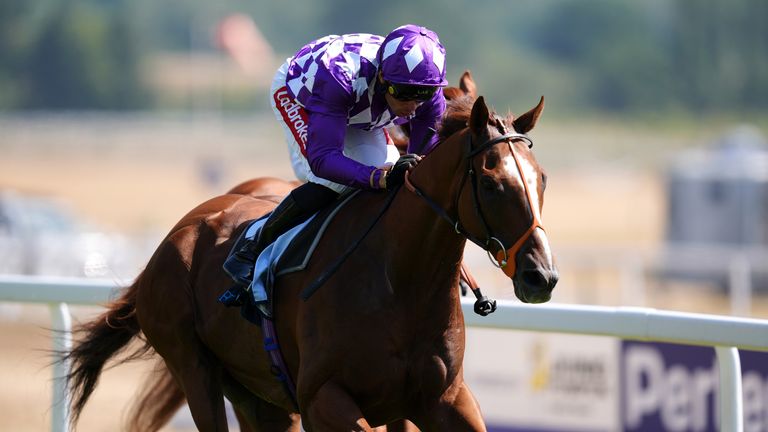 Persica ridden by Sean Levey on their way to winning the BetVictor Steventon Stakes at Newbury Racecourse
