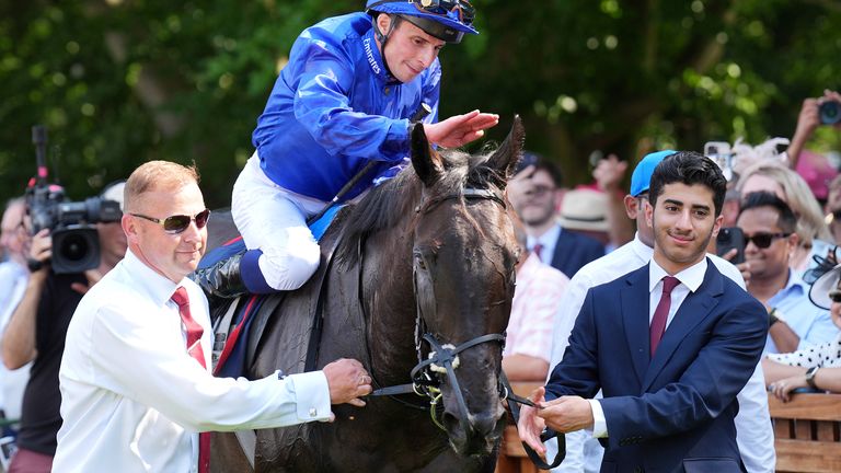 Rebel's Romance ridden by William Buick (right) on their way to winning the Princess Of Wales's Stakes at Newmarket