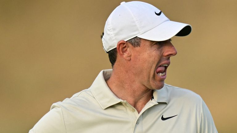 Northern Ireland's Rory McIlroy reacts on the 14th green on day one of the 154th Open Golf championship at Royal Birkdale Golf Club