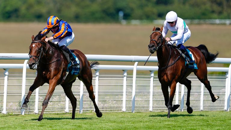 Ryan Moore riding Diamond Necklace to win the Qatar Nassau Stakes during day three of the Goodwood Festival