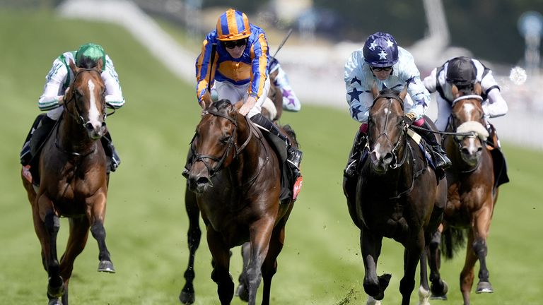 Ryan Moore riding Man's Best Friend to win the Markel Richmond Stakes (Group 2) during day three of the Qatar Goodwood Festival 