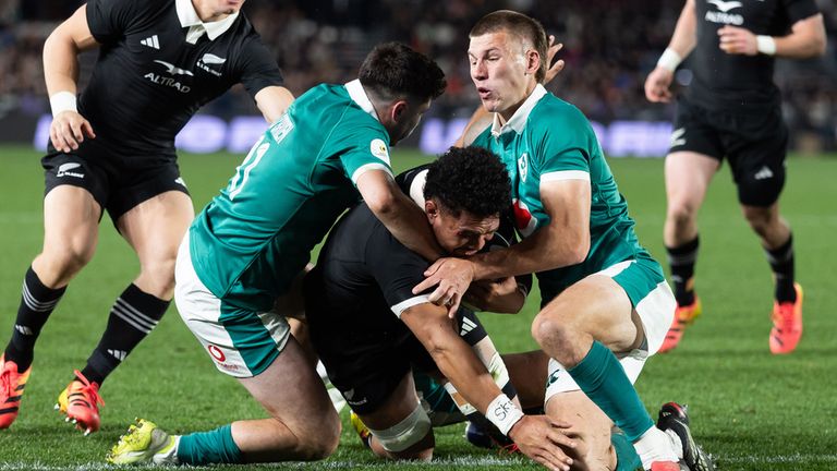 All Blacks captain Ardie Savea crashed over for their second try past poor Irish defence